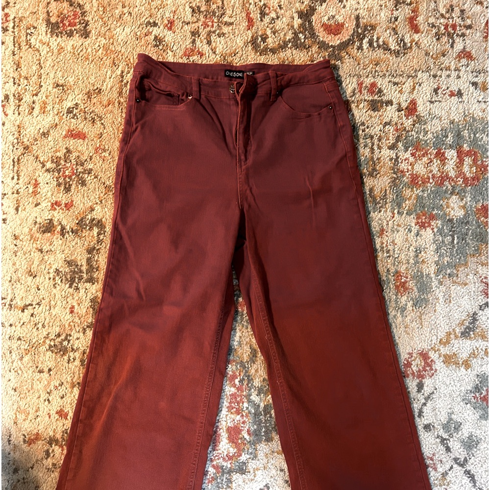 Burnt orange stretchy relaxed jeans